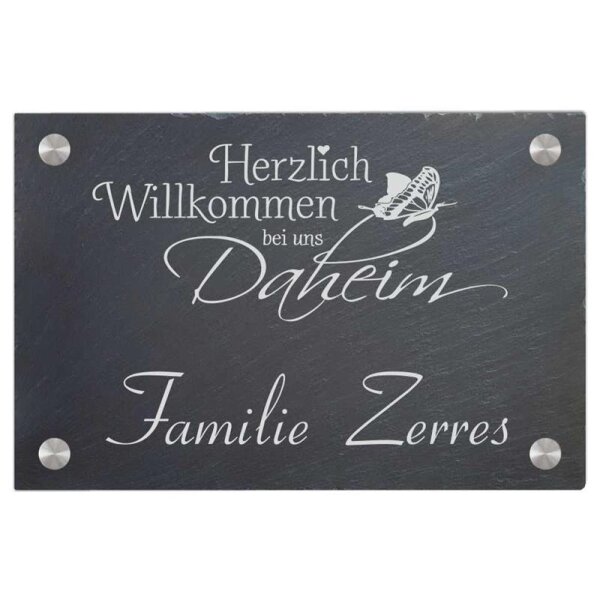 Türschild aus Natur Schiefer 300x200 mm inkl. Beschriftung Daheim