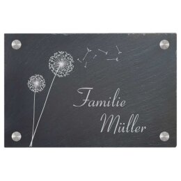 T&uuml;rschild aus Natur Schiefer 300x200 mm inkl. Beschriftung Flower