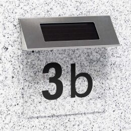 Solar Hausnummer transparenter Hintergrund mit Zahlen- u. Buchstaben