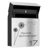 LCD Premium Briefkasten Edelstahl mit Pusteblume Namen und Hausnummer