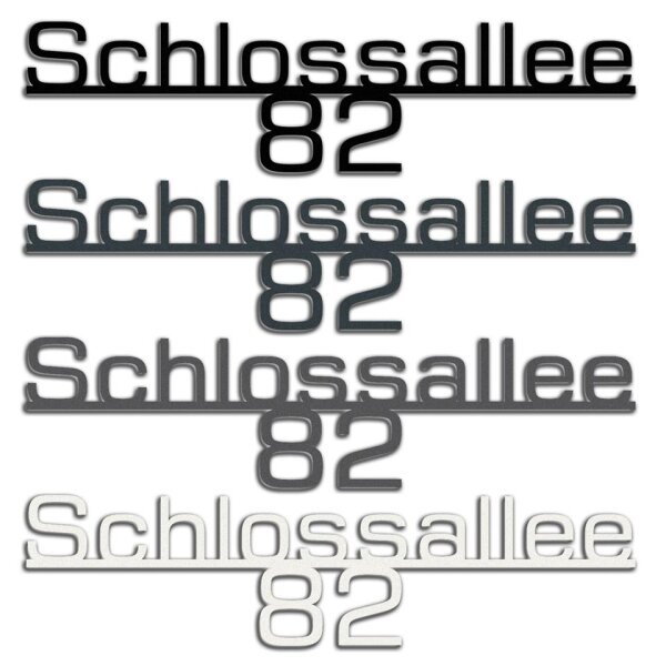 Edelstahl Hausnummer Stra&szlig;en Schriftzug selbst gestalten in vielen RAL Farben TYP3