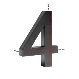 3-D Hausnummer "4" anthrazit 20cm Arial rostfrei und wetterfest