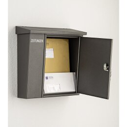 Edelstahl Briefkasten mit Zeitungsfach inkl. Schriftzug "Zeitungen" Siebdruck grau