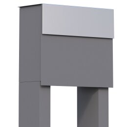 Briefkasten Standbriefkasten Cube Grau Metallic RAL 9007 mit Edelstahlklappe