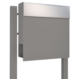 Briefkasten Standbriefkasten Elegance Grau Metallic RAL 9007 mit Edelstahlklappe