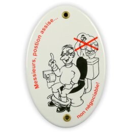 Emailschild oval, 10 x 15 cm, Messieurs, position assise