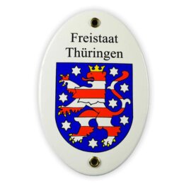 Emailschild oval, 10 x 15 cm, Wappen Thüringen