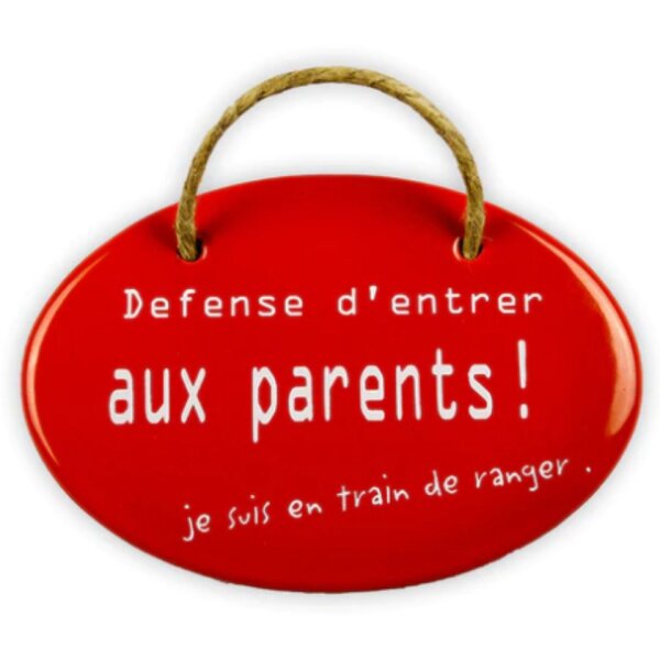 Emailschild oval, 10,5 x 7 cm, Defense dentrer aux parents