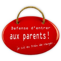 Emailschild oval, 10,5 x 7 cm, Defense dentrer aux parents