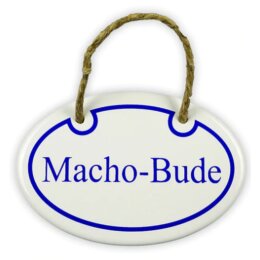 Emailschild oval, 10,5 x 7 cm, Macho Bude
