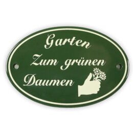 Emailschild oval, 15 x 10 cm, Garten Zum grünen Daumen