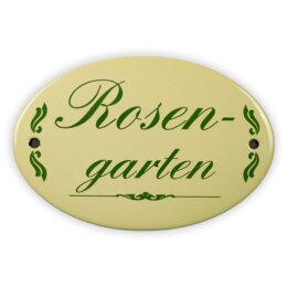 Emailschild oval, 15 x 10 cm, Rosengarten