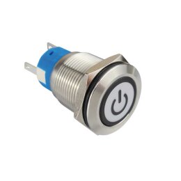 Klingeltaster Drucktaster mit LED Ring Power Symbolbeleuchtung weiß 19mm Durchmesser 5 Pin Lötkontakte