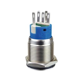 Klingeltaster Drucktaster mit LED Ring Power Symbolbeleuchtung wei&szlig; 19mm Durchmesser 5 Pin L&ouml;tkontakte