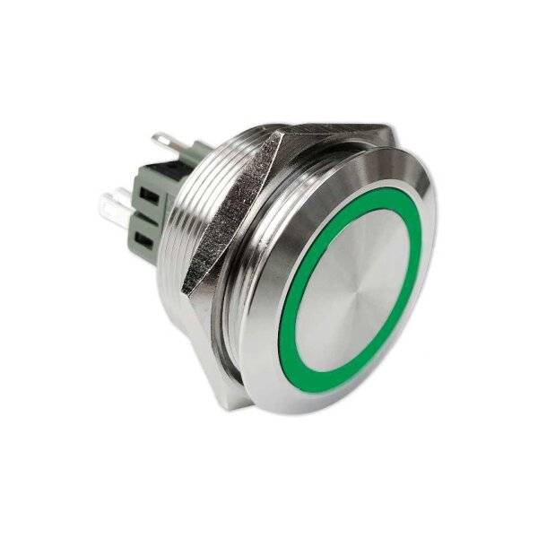 Klingeltaster Drucktaster 30mm Durchmesser grün Ringbeleuchtet 6 Pin Steckkontakte