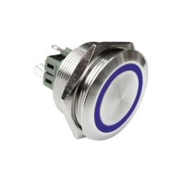 Klingeltaster Drucktaster 30mm Durchmesser blau Ringbeleuchtet 6 Pin Steckkontakte