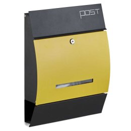 Design Briefkasten Postkasten Mailbox mit Zeitungsfach Schwarz-Gelb